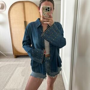Faded Glory Denim Shacket With Floral Embroidery
